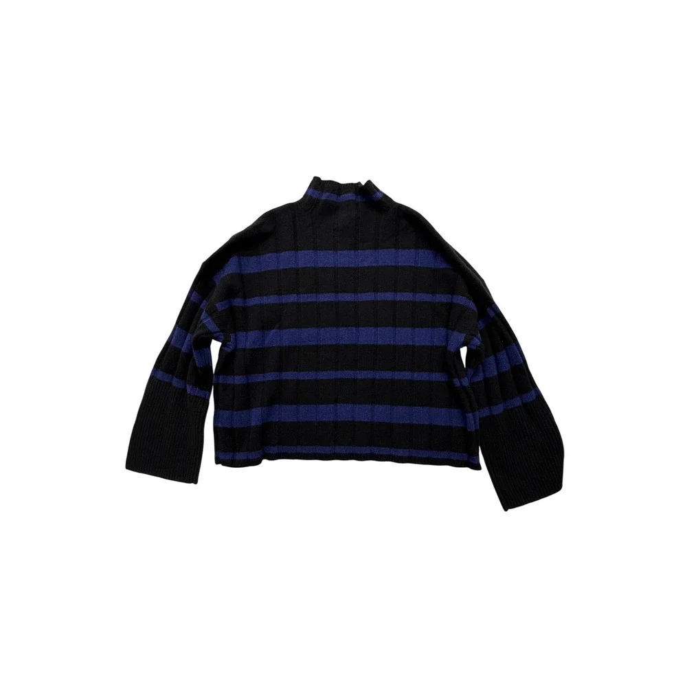 Madewell Recycled Cashmere Wool Blend Striped Mock Neck Sweater Black Blue M